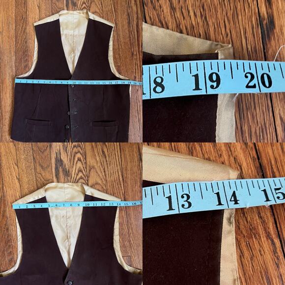 Vintage Brown Felt Suit Vest Size M Button Front Pockets Men Unisex Regency Goth - Picture 10 of 16